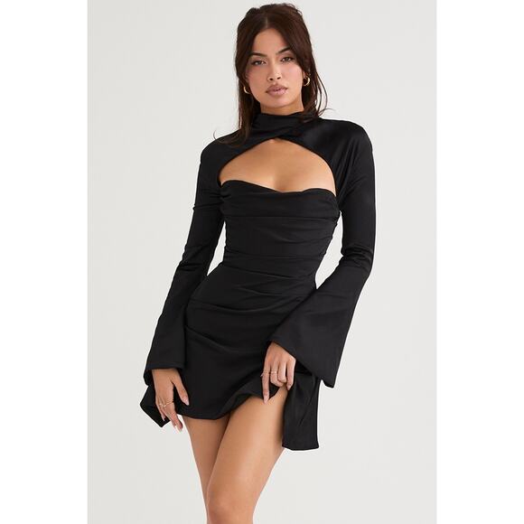 House Of CB Black Draped Corset Toira Mini Cocktail Dress Size XS - Picture 2 of 13